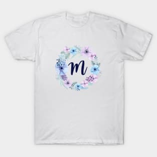 Floral Monogram M Icy Winter Blossoms T-Shirt